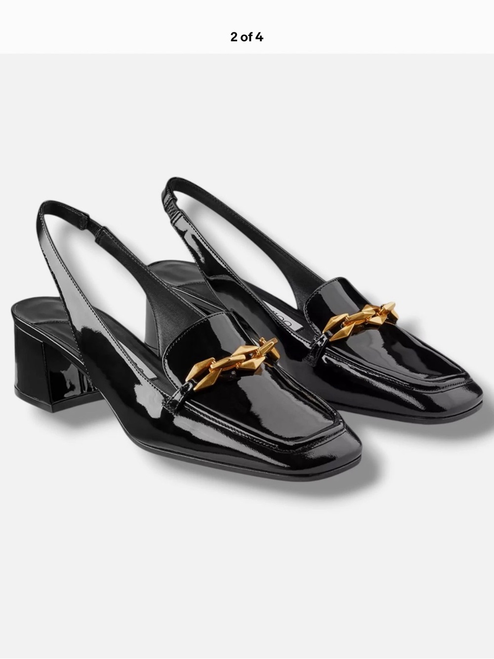 Jimmy Choo Black Patent Slingback Mules with Gold Chain